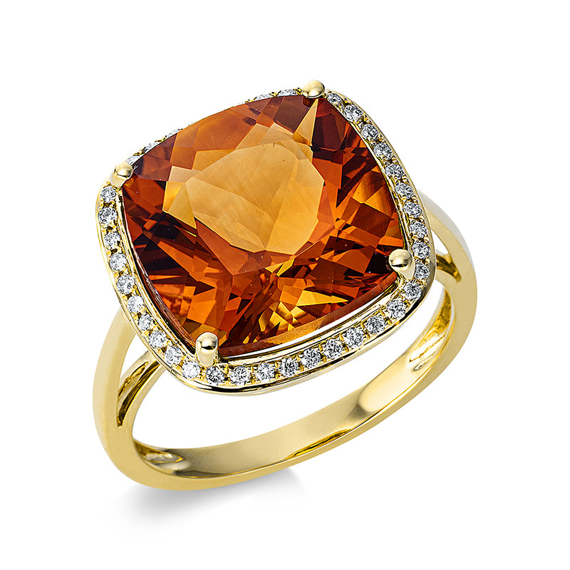 Ring 18 kt GG, 40 Brill. 0,17 ct, TW-si, 1 Citrin 7,40 ct mandarin