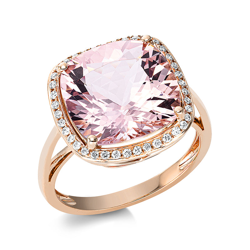 Ring 18 kt RG, 40 Brill. 0,17 ct, TW-si, 1 Morganit 6,40 ct pink