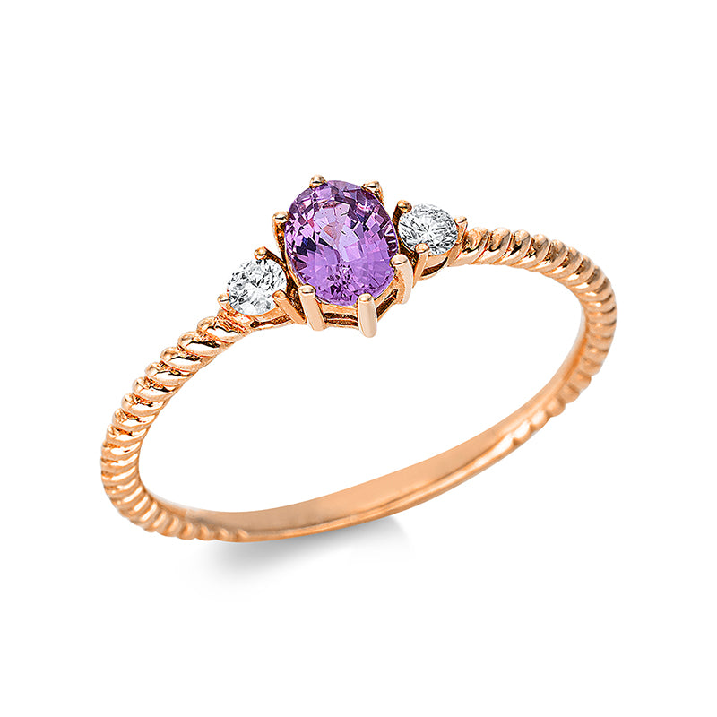 Ring 18 kt RG, 2 Brill. 0,08 ct, W-pi, 1 Saphir 0,45 ct pink