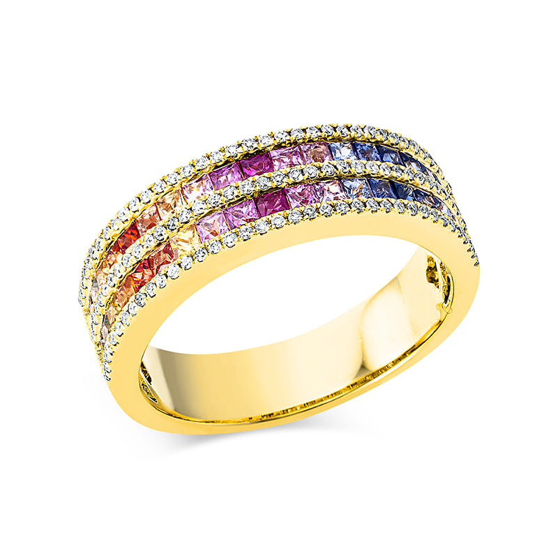 Ring 18 kt GG, 111 Brill. 0,20 ct, TW-si, 40 Saphire 1,07 ct fancy