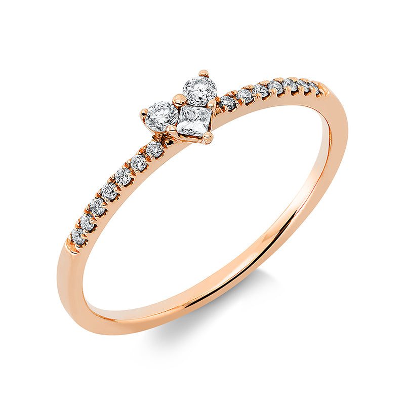 Ring 18 kt RG, 2 Brill. 0,05 ct, TW-pi, 1 Princ. 0,03 ct, TW-si, 14 Brill. 0,06 ct, TW-pi
