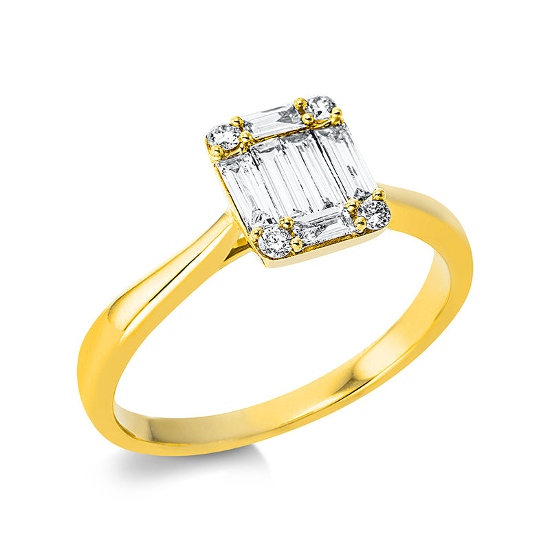 Ring 18 kt GG, 4 Bag. 0,24 ct, TW-vsi/si, 2 Bag. 0,05 ct, TW-vsi/si, 4 Brill. 0,06 ct, TW-si