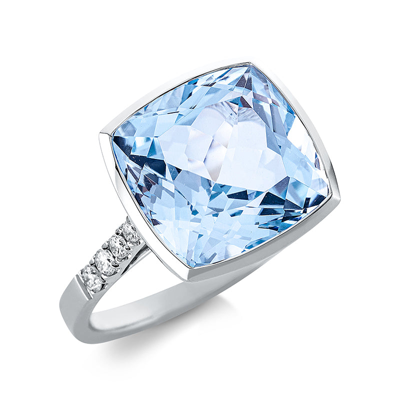 Ring 18 kt WG, 8 Brill. 0,17 ct, TW-si, 1 Topas 9,30 ct sky blue