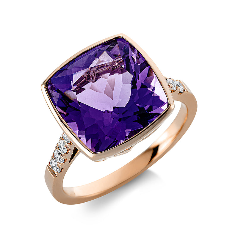Ring 18 kt RG, 8 Brill. 0,17 ct, TW-si, 1 Amethyst 6,80 ct lila