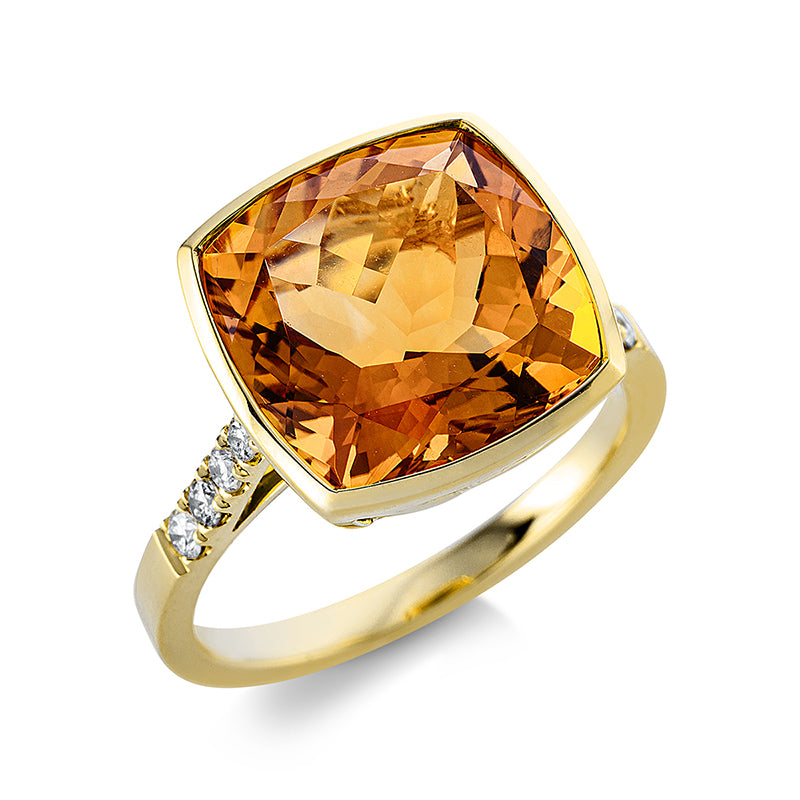 Ring 18 kt GG, 8 Brill. 0,17 ct, TW-si, 1 Citrin 6,30 ct mandarin