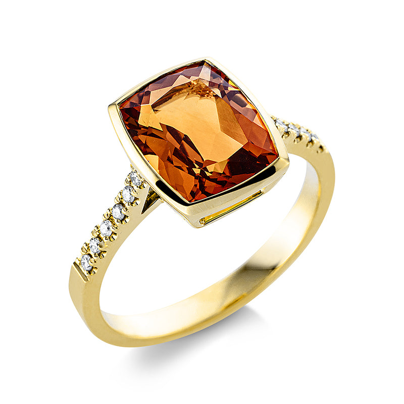 Ring 18 kt GG, 12 Brill. 0,08 ct, TW-si, 1 Citrin 3,00 ct mandarin