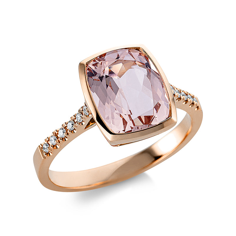 Ring 18 kt RG, 12 Brill. 0,08 ct, TW-si, 1 Morganit 3,00 ct pink