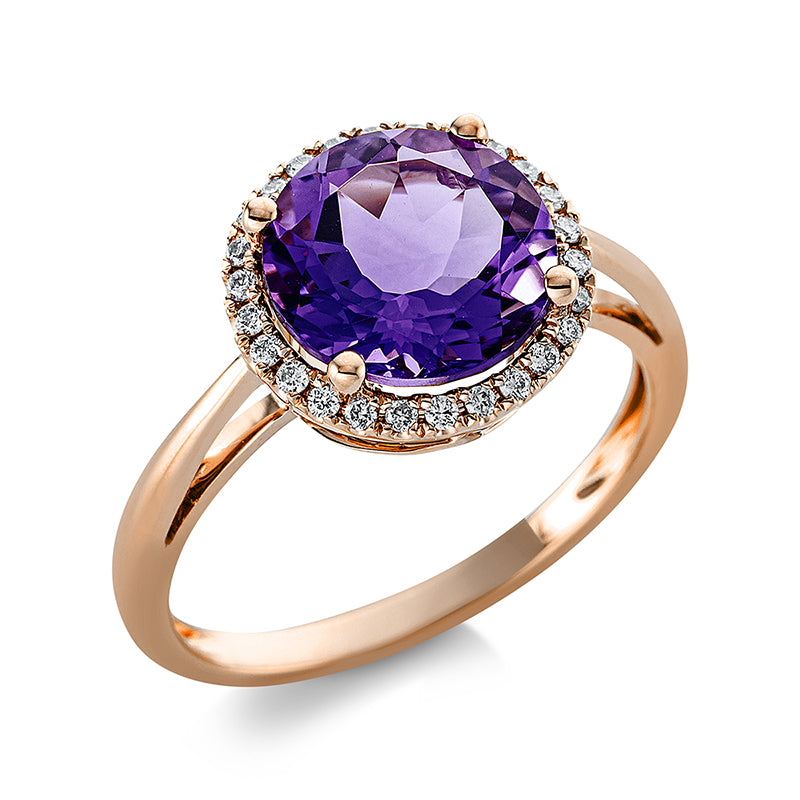 Ring 18 kt RG, 26 Brill. 0,14 ct, TW-si, 1 Amethyst 2,50 ct lila