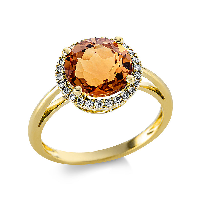 Ring 18 kt GG, 26 Brill. 0,14 ct, TW-si, 1 Citrin 2,90 ct mandarin