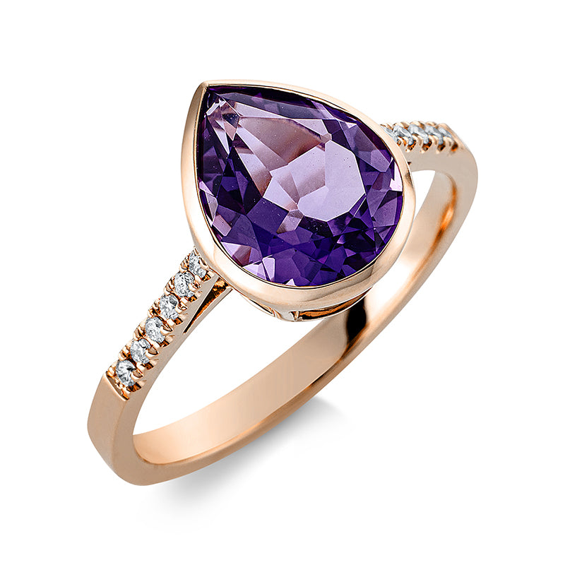 Ring 18 kt RG, 12 Brill. 0,08 ct, TW-si, 1 Amethyst 2,30 ct lila
