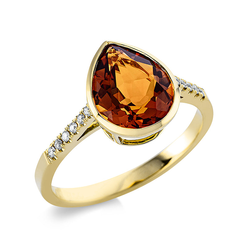 Ring 18 kt GG, 12 Brill. 0,08 ct, TW-si, 1 Citrin 2,30 ct mandarin