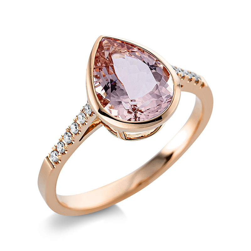 Ring 18 kt RG, 12 Brill. 0,08 ct, TW-si, 1 Morganit 2,30 ct pink