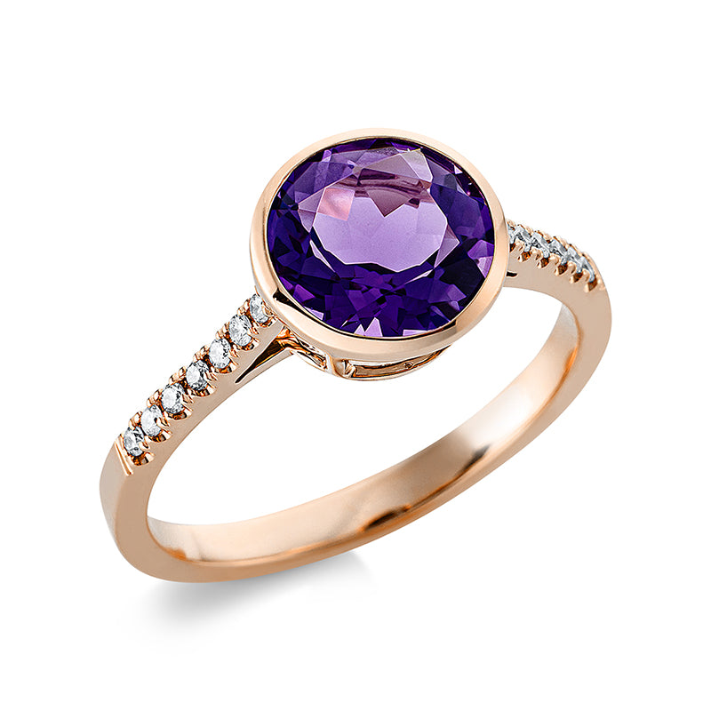 Ring 18 kt RG, 14 Brill. 0,09 ct, TW-si, 1 Amethyst 1,90 ct lila