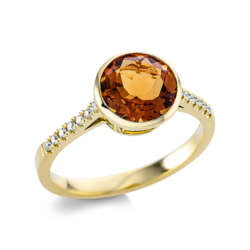 Ring 18 kt GG, 14 Brill. 0,09 ct, TW-si, 1 Citrin 1,70 ct mandarin