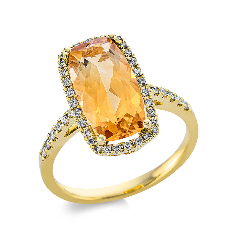Ring 18 kt GG, 44 Brill. 0,21 ct, TW-si, 1 Citrin 3,90 ct gelb