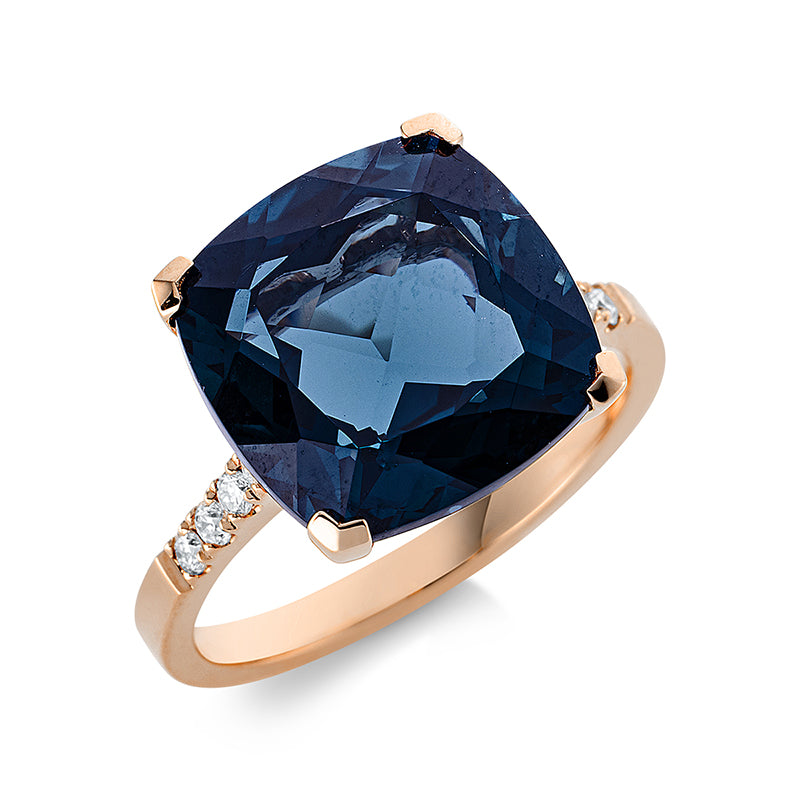 Ring 18 kt RG, 8 Brill. 0,16 ct, TW-si, 1 Topas 8,60 ct Lond. blue