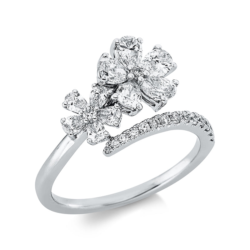 Ring 18 kt WG, 10 Brill. 0,14 ct, TW-si, 5 Tropfen 0,25 ct, E-vsi, 5 Tropfen 0,73 ct, E-vsi, 6 Brill. 0,03 ct
