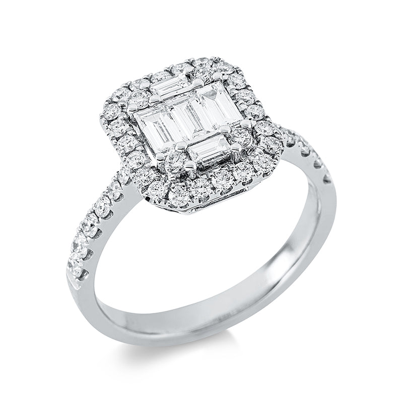 Ring 18 kt WG, 5 Bag. 0,50 ct, TW-vsi/si, 38 Brill. 0,55 ct, TW-vsi/si