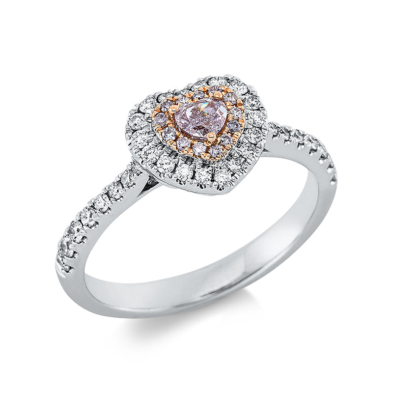 Ring 18 kt WG+RG, 34 Brill. 0,35 ct, TW-si, 1 Herzschl. 0,16 ct, pink, 13 Brill. 0,06 ct, pink