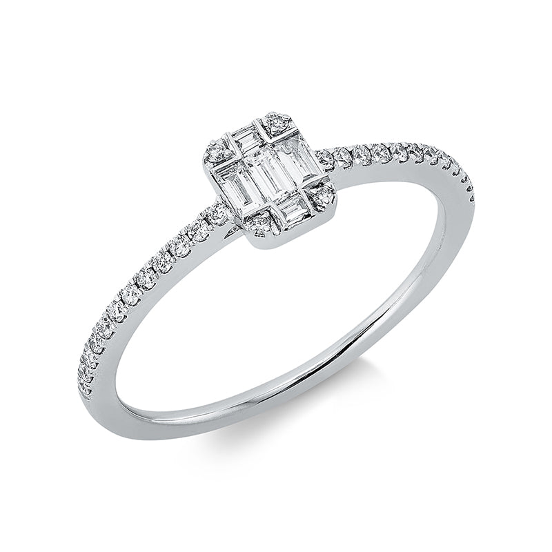 Ring 18 kt WG, 5 Bag. 0,13 ct, TW-si, 28 Brill. 0,13 ct, TW-si