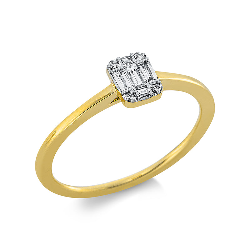 Ring 18 kt GG+WG, 5 Bag. 0,14 ct, TW-si, 4 Brill. 0,01 ct, TW-si