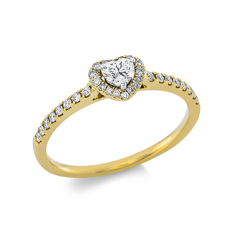 Ring 18 kt GG+WG, 1 Herzschl. 0,18 ct, TW-si, 32 Brill. 0,18 ct, TW-si