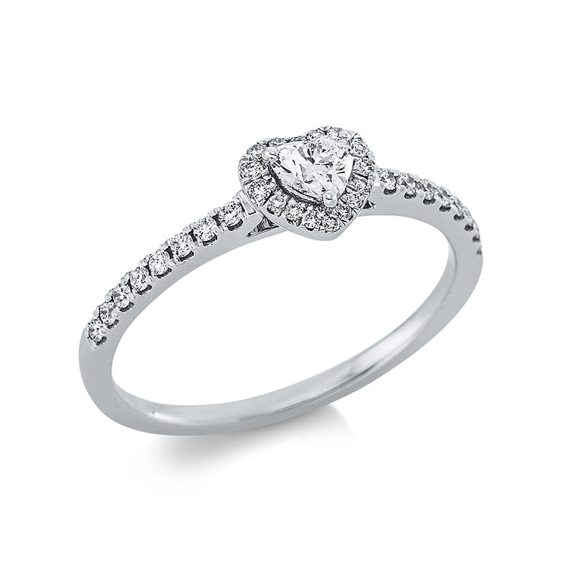 Ring 18 kt WG, 1 Herzschl. 0,19 ct, TW-si, 32 Brill. 0,18 ct, TW-si