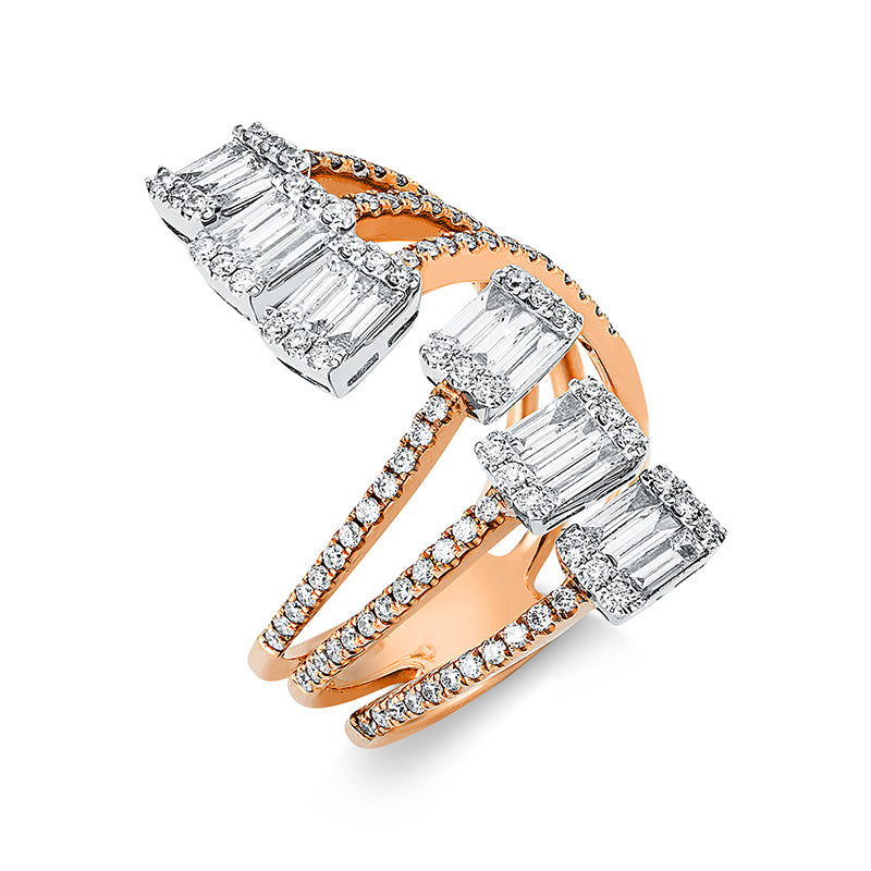 Ring 18 kt RG+WG, 18 Bag. 0,76 ct, TW-vsi, 106 Brill. 0,66 ct, TW-si