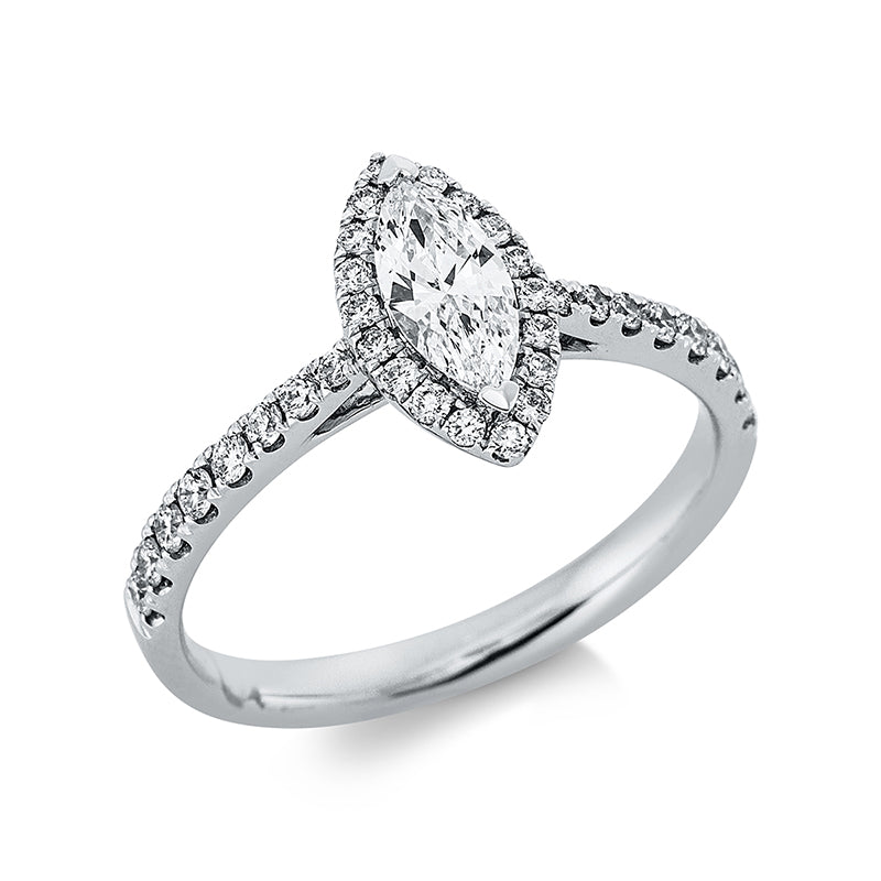 ABVERKAUF ,Ring 18 kt WG, 14 Brill. 0,19 ct, TW-vsi, 1 Nav. 0,44 ct, TW-vsi, 20 Brill. 0,12 ct, TW-vsi