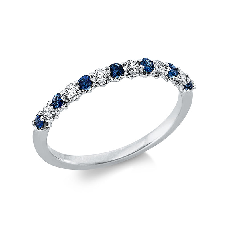 Ring 18 kt WG, 6 Brill. 0,16 ct, TW-si, 7 Saphire 0,21 ct blau