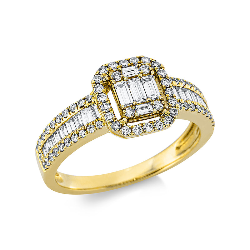 Ring 18 kt GG, 15 Bag. 0,37 ct, TW,6 Bag. 0,06 ct, TW-si, 2 Bag. 0,06 ct, TW-si, 68 Brill. 0,35 ct, TW-si