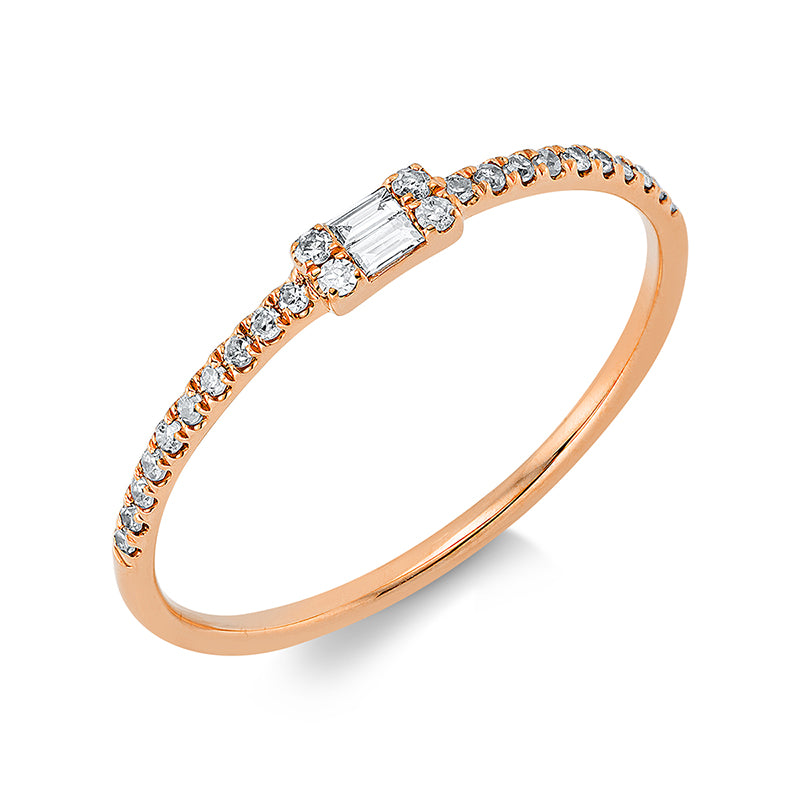 Ring 18 kt RG, 4 Dia. 0,02 ct, W-si, 1 Bag. 0,02 ct, TW-si, 20 Dia. 0,08 ct, W-si