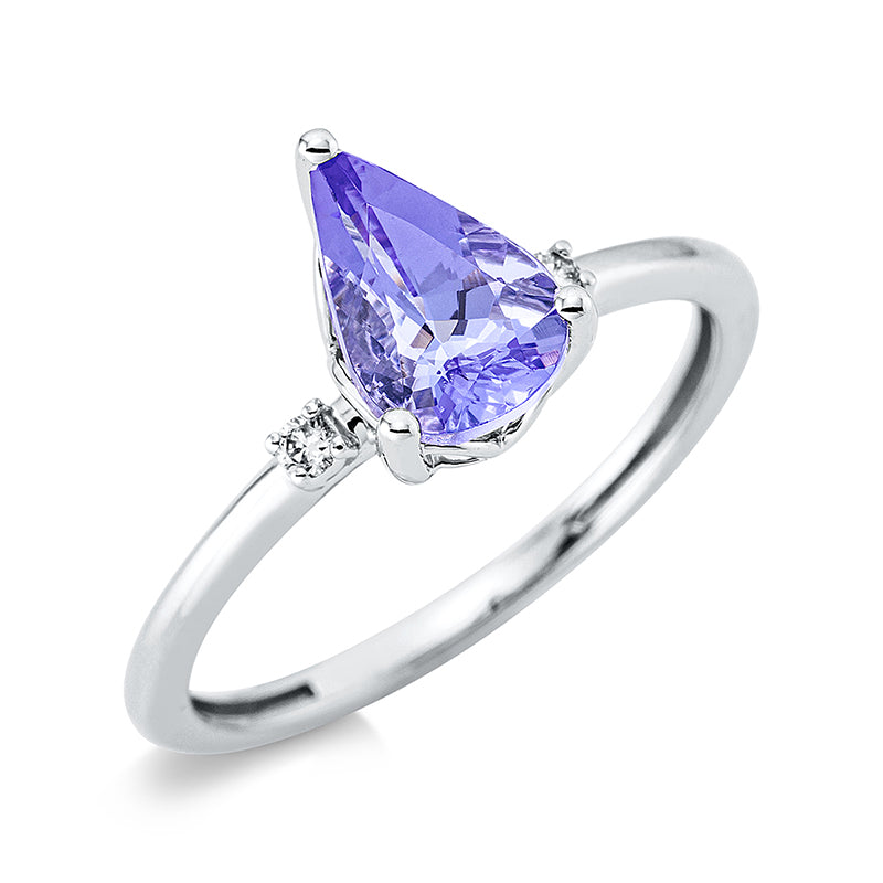 Ring 18 kt WG, 2 Brill. 0,04 ct, TW-si, 1 Tansanit 1,30 ct blau