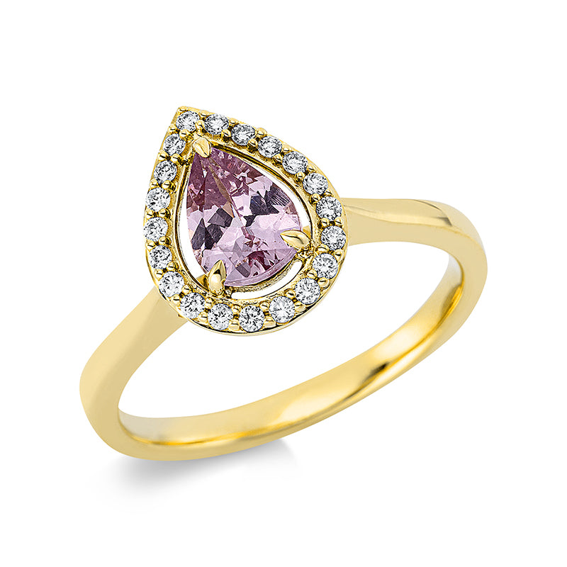Ring 18 kt GG, 20 Brill. 0,12 ct, TW-si, 1 Granat 0,78 ct rosa