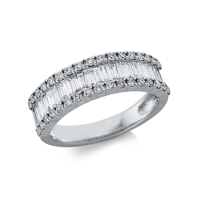 Ring 18 kt WG, 22 Bag. 0,75 ct, TW-si, 34 Brill. 0,35 ct, TW-si