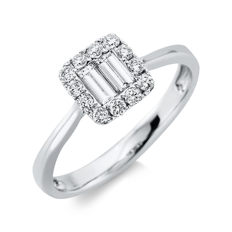 Ring 18 kt WG, 2 Bag. 0,28 ct, TW-si, 12 Brill. 0,19 ct, TW-si