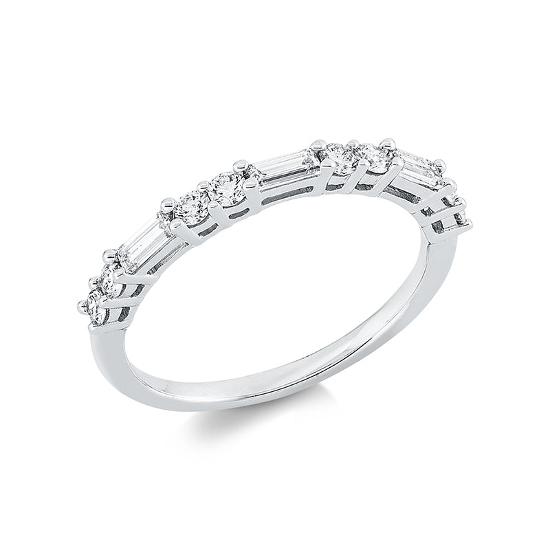 Ring 18 kt WG, 2 Brill. 0,07 ct, TW-si, 3 Bag. 0,27 ct, TW-si, 6 Brill. 0,19 ct, TW-si