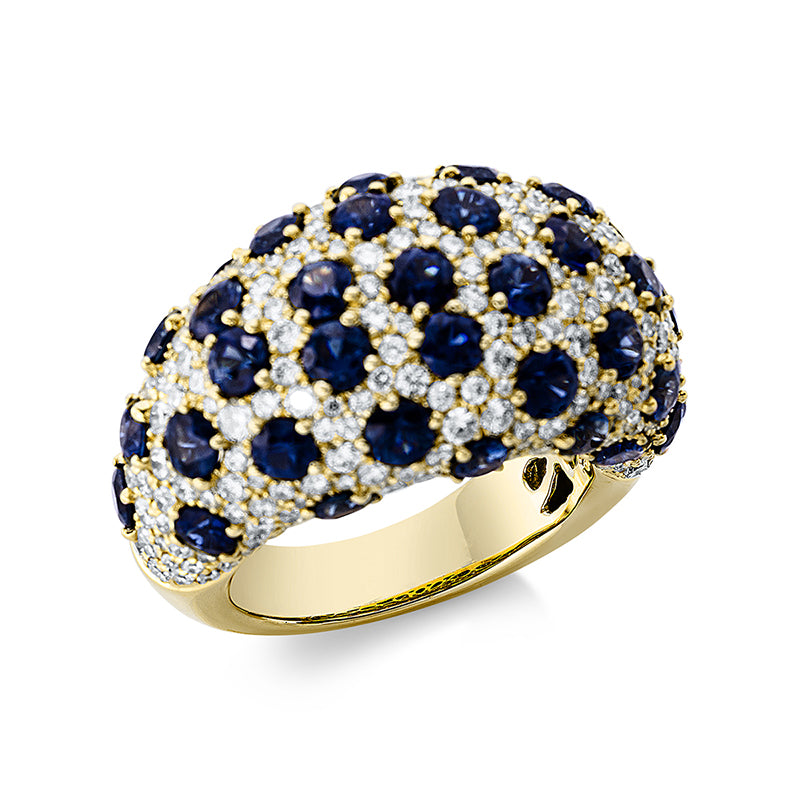 Ring 18 kt GG, 257 Brill. 2,81 ct, TW-vsi/si, 39 Saphire 5,83 ct blau