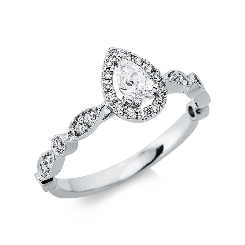 Ring 18 kt WG, 1 Tropfen 0,25 ct, TW-si, 27 Brill. 0,26 ct, TW-si