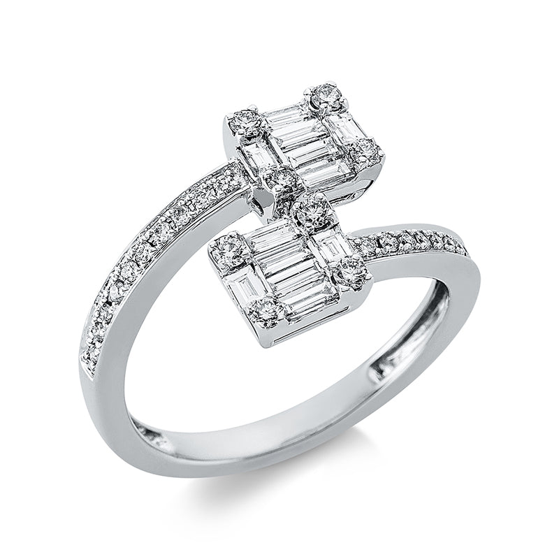 Ring 18 kt WG, 28 Bag. 0,26 ct, W-si, 12 Brill. 0,38 ct, W-si