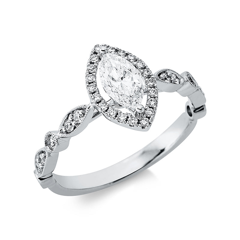 Ring 18 kt WG, 1 Nav. 0,52 ct, TW-si, 32 Brill. 0,26 ct, TW-si