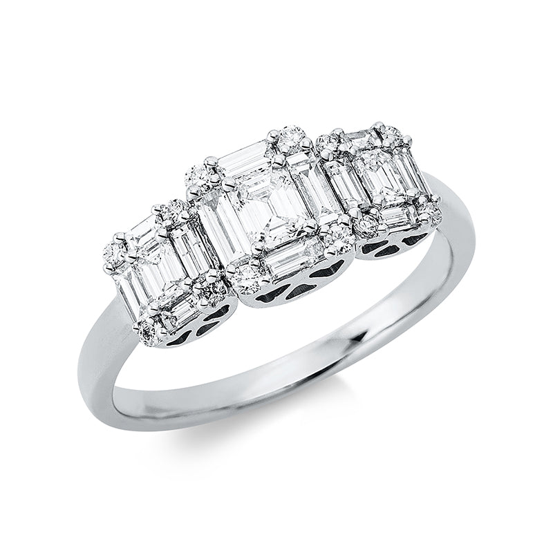 Ring 18 kt WG, 1 Sm.schliff 0,21 ct, TW-si, 2 Sm.schliff 0,15 ct, TW-si, 12 Trap. 0,38 ct, TW-si, 12 Brill. 0,11 ct, TW-si