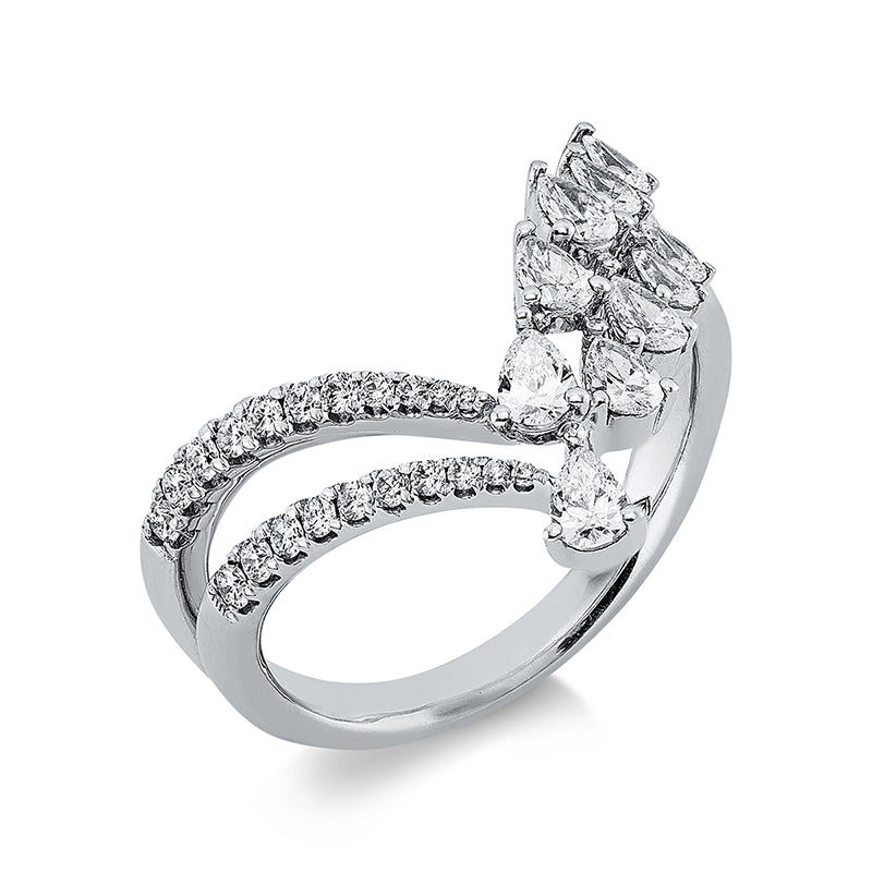 Ring 18 kt WG, 10 Tropfen 0,59 ct, TW-si, 21 Brill. 0,18 ct, TW-si