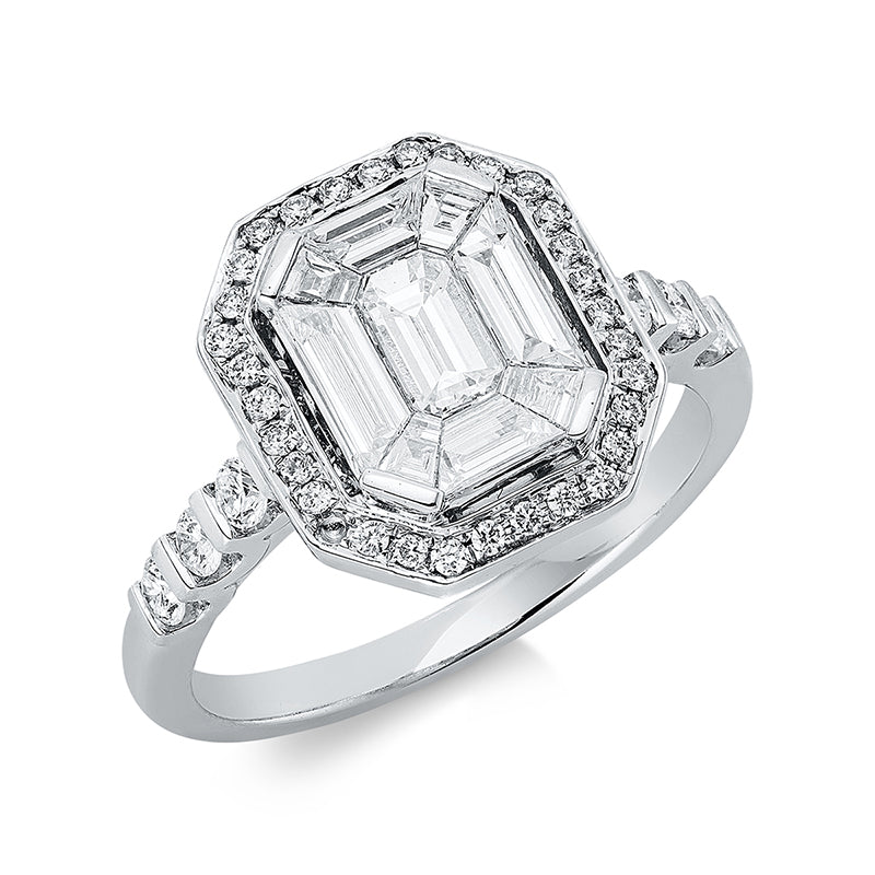 Ring 18 kt WG, 9 Sm.schliff 0,84 ct, TW-si, 68 Brill. 0,40 ct, TW-si