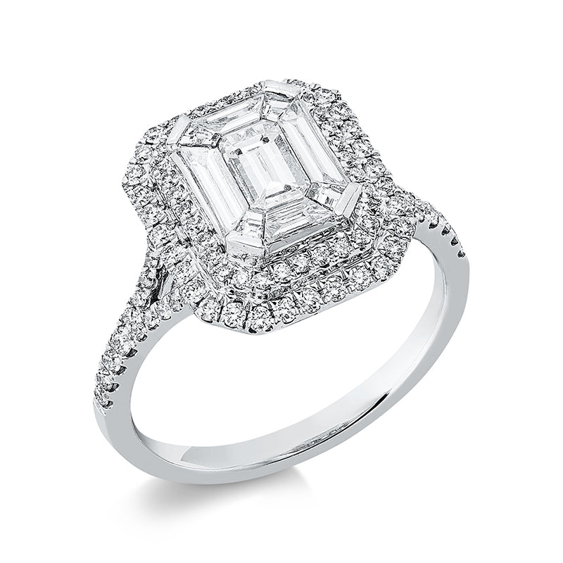Ring 18 kt WG, 9 Sm.schliff 0,77 ct, TW-si, 92 Brill. 0,46 ct, TW-si