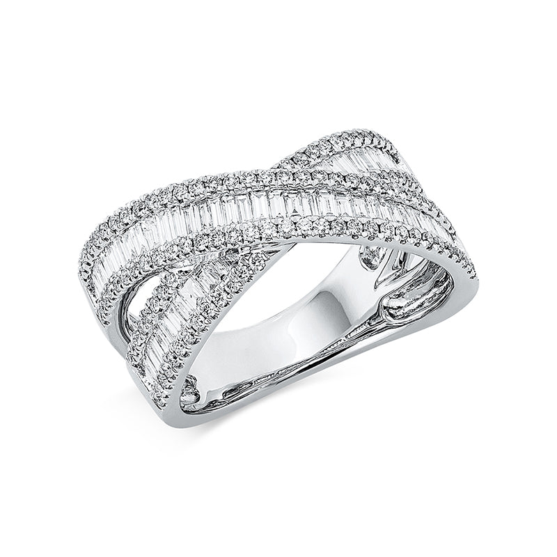 Ring 18 kt WG, 60 Bag. 0,59 ct, TW-si, 106 Brill. 0,42 ct, TW-si