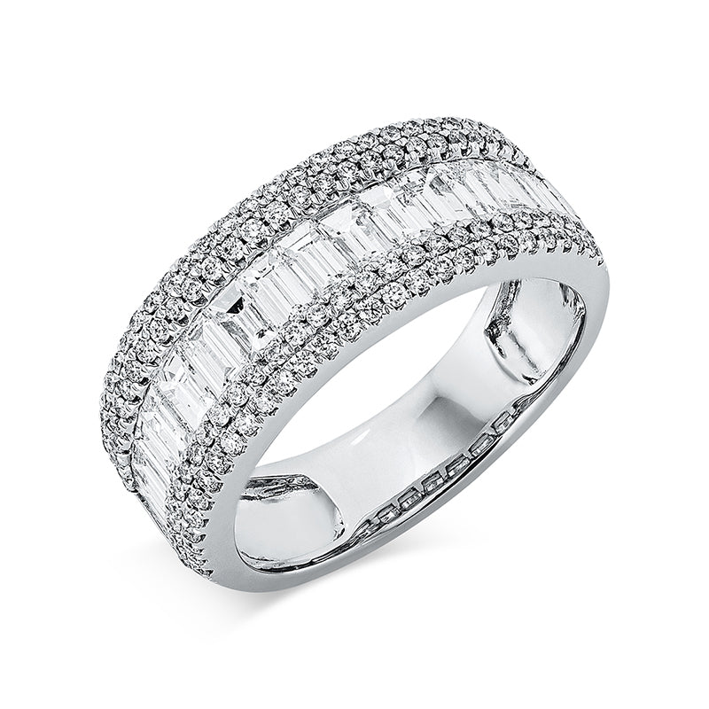 Ring 18 kt WG, 17 Bag. 1,20 ct, TW-si, 114 Brill. 0,46 ct, TW-si