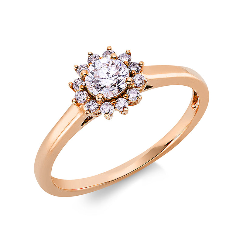 Ring 18 kt RG, 12 Brill. 0,12 ct, TW-si, 1 Brill. 0,33 ct, TW-si