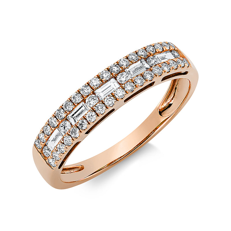 Ring 18 kt RG, 36 Brill. 0,22 ct, TW-si, 5 Bag. 0,17 ct, TW-si, 6 Brill. 0,12 ct, TW-si