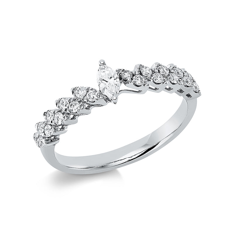 Ring 18 kt WG, 1 Nav. 0,12 ct, TW-si, 20 Brill. 0,26 ct, TW-si